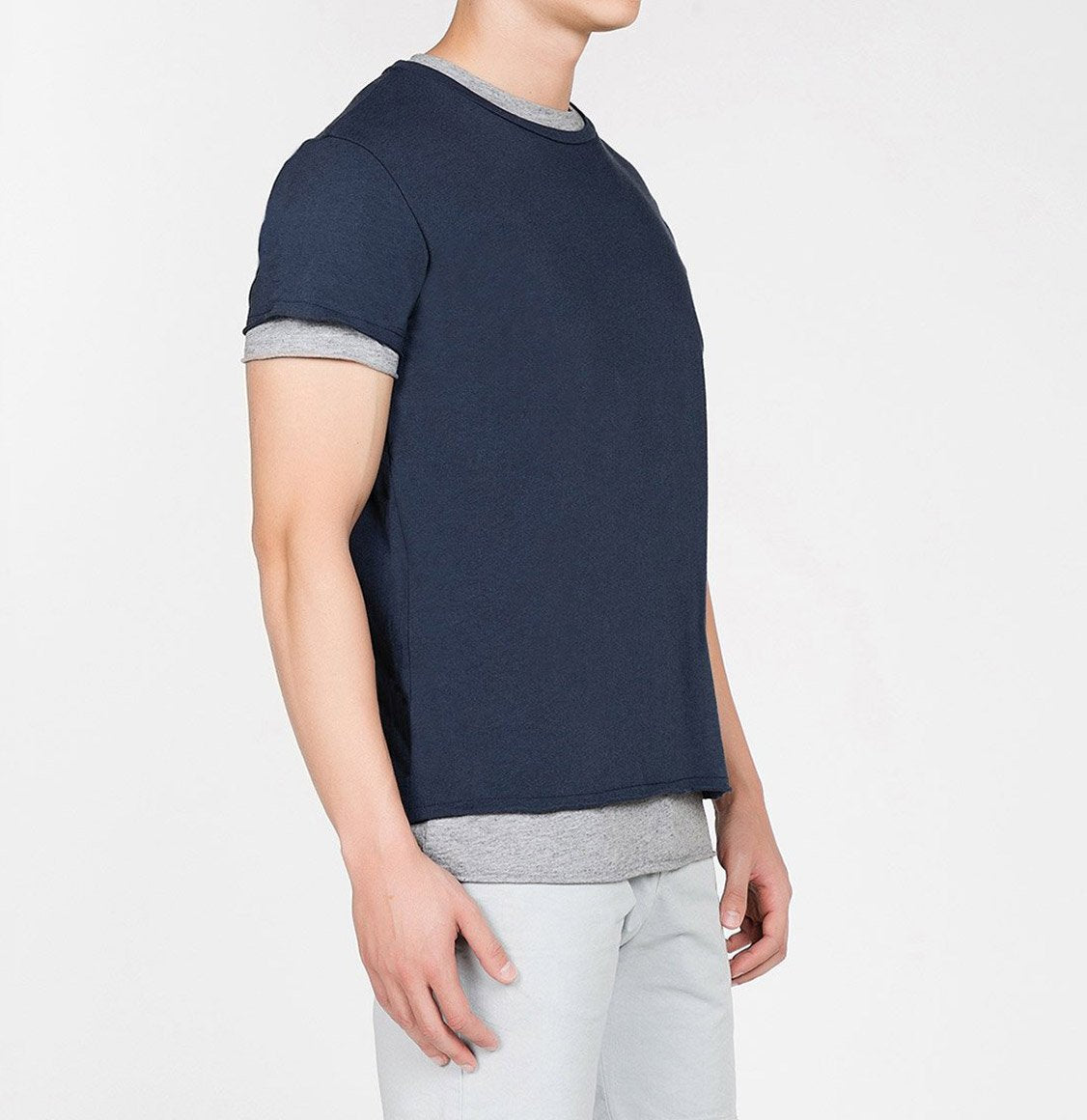 Ανδρική Μπλούζα Λαιμόκοψη The Project Garments Double Effect Crew Neck Wool Blend Tee Shirt Navy Blue